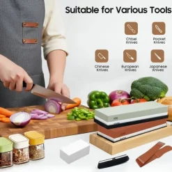 Knivslibestensæt - Whetstone/vandsten - Korn 400/1000 & 3000/8000 - Hvid korund - Bambusbase med skridsikker silikone - Vinkelguide - Multifarvet Outlet