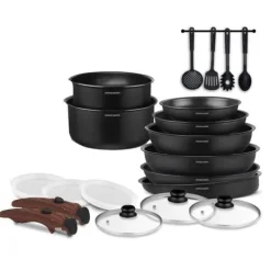 Gryder, Stegepander Og Kasseroller>Kokkärl - Alla brännare inklusive induktion - Arthur Martin - AM0530 - Aluminium - Non-stick - 20 stycken - Avtagbart handtag