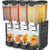 Drikkevareautomater>Kommerciel drikkevaredispenser 10L x 4 tanke, kold juice og isdrik, holdbar, ideel til cafeer og fester.