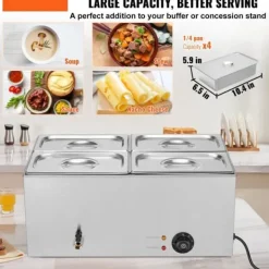 Madopvarmere>Kommerciel Elektrisk Madvarmer 4-Pande, Bordplade Buffet 15L Bain Marie, hurtig opvarmning, ideel til restauranter.