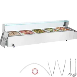 Kommerciel elektrisk madvarmer 5x8Qt, bordpladebuffet, glasafdækning, ideel til catering og fest, hurtig opvarmning. Discount