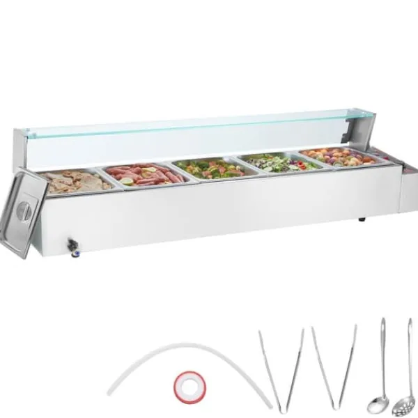 Kommerciel elektrisk madvarmer 5x8Qt, bordpladebuffet, glasafdækning, ideel til catering og fest, hurtig opvarmning. Discount