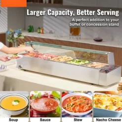 Kommerciel elektrisk madvarmer 5x8Qt, bordpladebuffet, glasafdækning, ideel til catering og fest, hurtig opvarmning. Discount