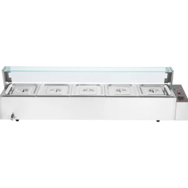 Kommerciel elektrisk madvarmer 5x8Qt, bordpladebuffet, glasafdækning, ideel til catering og fest, hurtig opvarmning. Discount