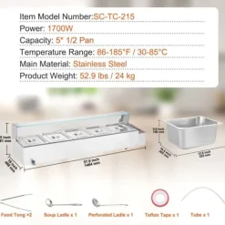 Kommerciel elektrisk madvarmer 5x8Qt, bordpladebuffet, glasafdækning, ideel til catering og fest, hurtig opvarmning. Discount