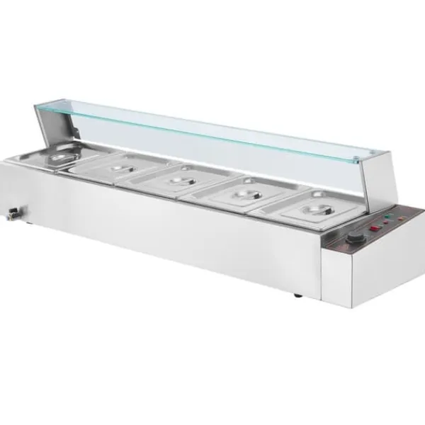Kommerciel elektrisk madvarmer 5x8Qt, bordpladebuffet, glasafdækning, ideel til catering og fest, hurtig opvarmning. Discount