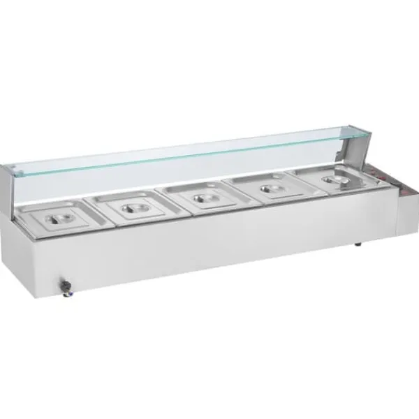 Kommerciel elektrisk madvarmer 5x8Qt, bordpladebuffet, glasafdækning, ideel til catering og fest, hurtig opvarmning. Discount