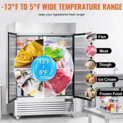 Kommerciel fryser 38,83 Cu.ft, 2-dørs opretstående fryser, automatisk afrimning, rustfrit stål, Reach-in fryser, 6