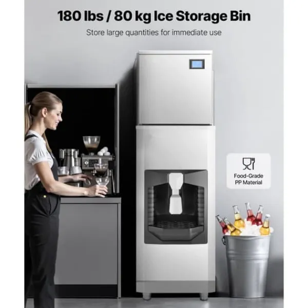 Isproducenter>Kommerciel Ismaskine, 400 lbs/dag Produktion, 180 lbs Opbevaringsbeholder, Automatisk Isdispensering