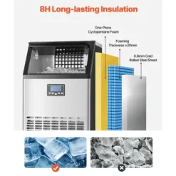 Kommerciel Ismaskine, Fritstående Kabinetmaskine, 120lbs/24H Kapacitet, 45 Isterninger Produktion Discount