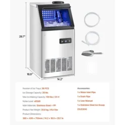 Kommerciel Ismaskine, Fritstående Kabinetmaskine, 120lbs/24H, Producerer 36 Isterninger Online