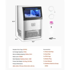 Kommerciel Ismaskine, Fritstående Kabinetmaskine, 90lbs/24H Produktion, 50 Isterninger Kapacitet Best