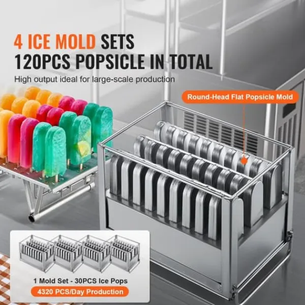 Kommerciel Is-sandwich Maskine 4 Form Sæt - 120 STK Is-Pops Fremstillingsmaskine Clearance