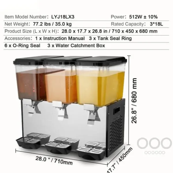 Drikkevareautomater>Kommerciel 18L drikkevaredispenser med 3 tanke, kold juice og isdrik, perfekt til caféer og events.