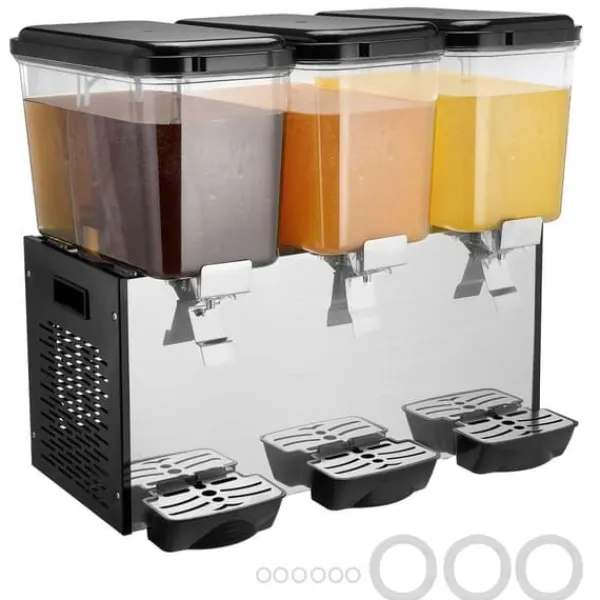 Drikkevareautomater>Kommerciel 18L drikkevaredispenser med 3 tanke, kold juice og isdrik, perfekt til caféer og events.