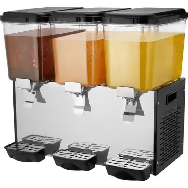 Drikkevareautomater>Kommerciel 18L drikkevaredispenser med 3 tanke, kold juice og isdrik, perfekt til caféer og events.