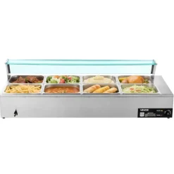Kommerciel madvarmer - Elektrisk bain marie buffet - 1700 W - Rustfrit stål - 8 beholdere - Glaslåg - Inkl. suppeøse og hulske Discount