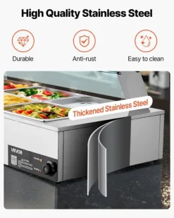 Kommerciel madvarmer - Elektrisk bain marie buffet - 1700 W - Rustfrit stål - 8 beholdere - Glaslåg - Inkl. suppeøse og hulske Discount
