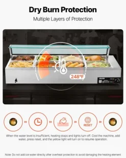 Kommerciel madvarmer - Elektrisk bain marie buffet - 1700 W - Rustfrit stål - 8 beholdere - Glaslåg - Inkl. suppeøse og hulske Discount