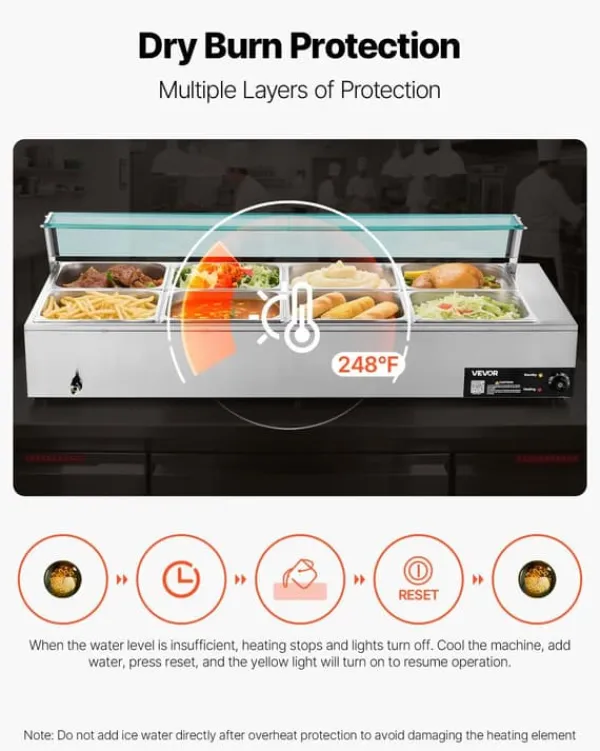 Kommerciel madvarmer - Elektrisk bain marie buffet - 1700 W - Rustfrit stål - 8 beholdere - Glaslåg - Inkl. suppeøse og hulske Discount