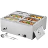 Kommerciel Madvarmer, 1500W Elektrisk Dampvarmer, Rustfrit Stål, 6-Pande, Bordbuffet Bain Marie Hot
