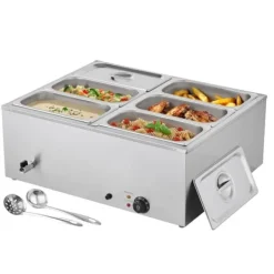 Kommerciel Madvarmer, 1500W Elektrisk Dampvarmer, Rustfrit Stål, 6-Pande, Bordbuffet Bain Marie Hot