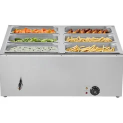 Kommerciel Madvarmer, 1500W Elektrisk Dampvarmer, Rustfrit Stål, 6-Pande, Bordbuffet Bain Marie Hot