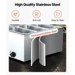 Kommerciel Madvarmer, 1500W Elektrisk Dampvarmer, Rustfrit Stål, 6-Pande, Bordbuffet Bain Marie Hot