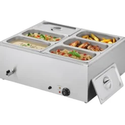Kommerciel Madvarmer, 1500W Elektrisk Dampvarmer, Rustfrit Stål, 6-Pande, Bordbuffet Bain Marie Hot