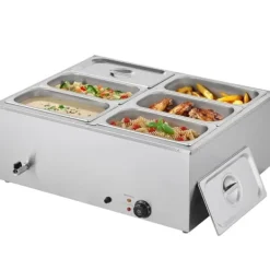 Kommerciel Madvarmer, 1500W Elektrisk Dampvarmer, Rustfrit Stål, 6-Pande, Bordbuffet Bain Marie Hot
