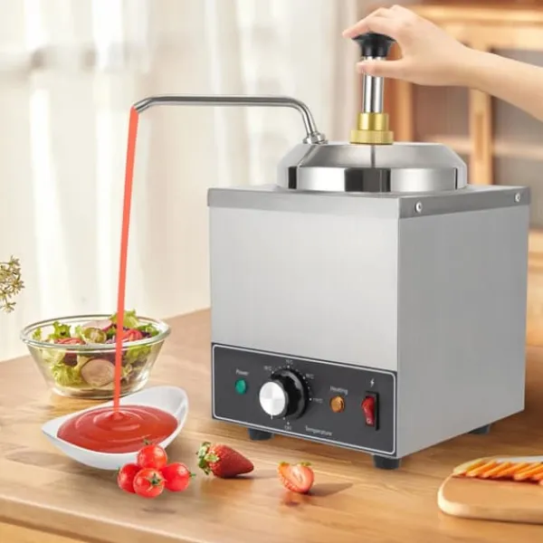 Kommerciel saucedispenser - Elektrisk enkelpumpe - Opvarmet - 2 L kapacitet - 650 W - 220 V/50 Hz - 201 rustfrit stål - Sølv Discount