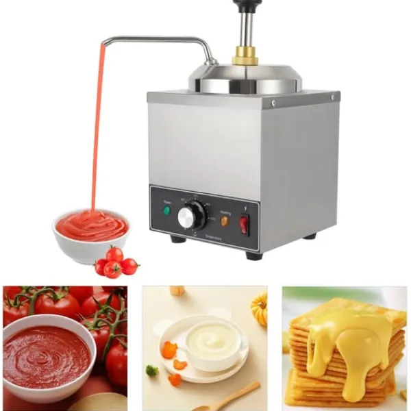 Kommerciel saucedispenser - Elektrisk enkelpumpe - Opvarmet - 2 L kapacitet - 650 W - 220 V/50 Hz - 201 rustfrit stål - Sølv Discount
