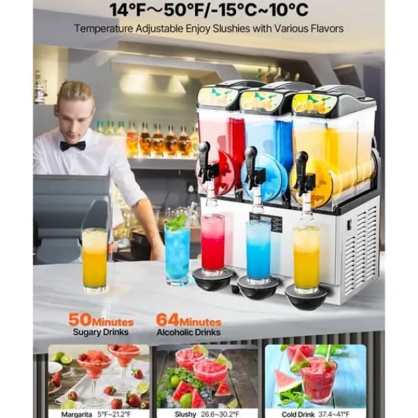 Kommerciel Slushmaskine, 15Lx3 Tank, Margarita Smoothie Frosne Drikkemaskine, høj kapacitet, stabil ydelse Outlet