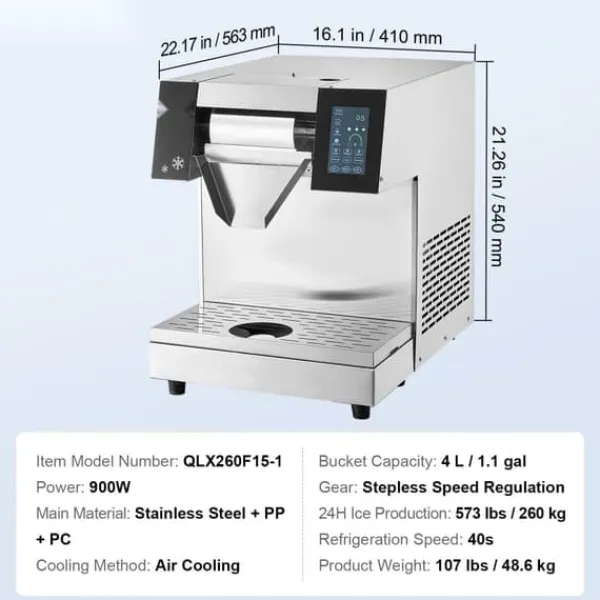 Kommerciel snefnug-ismaskine 573 lbs/24h, rustfrit stål, effektiv isproduktion, ideel til caféer og restauranter. Best