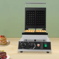 Vaffeljern>Kommerciel Vaffelmaskine - Elektrisk Vaffeljern - Rustfrit Stål - 1500 W - Timer - Firkantede Plader - 2-Pak