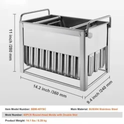Kommercielle ispindeforme 40 stk, rund hoved dobbelt slids, rustfrit stål ispinde, ismagerformholder, holdbare ismagerforme Clearance