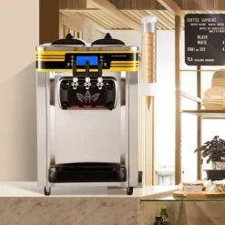 Kommersiel ismaskine, 22-30L/H, 2350W, 2x6L hopper, LCD-panel, fremragende til restaurant og snackbar, sølvfinish. Outlet