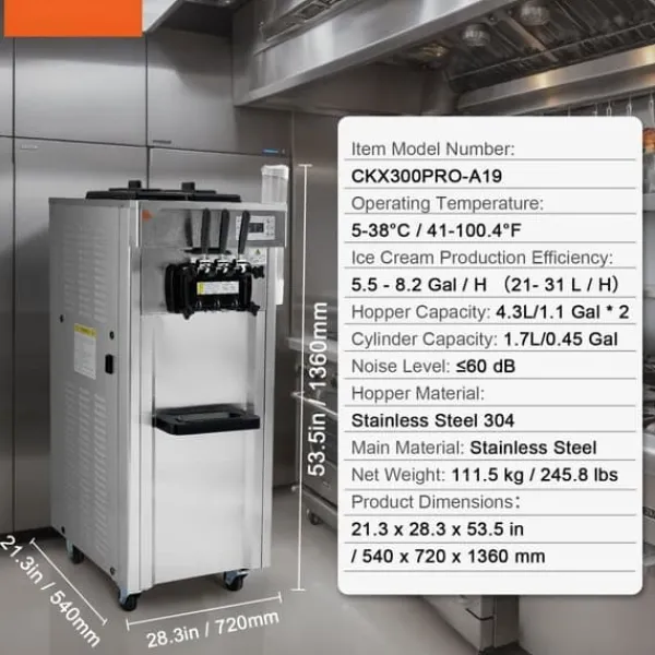 Ismaskine>Kommersiel Soft Serve Ismaskine 21-31 L/H Kapacitet Med 3 Smagsvarianter