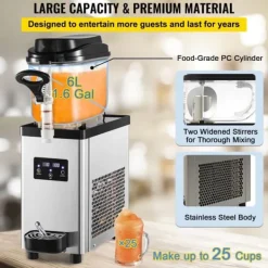Kommersiell Slushy Maskine, 6L/1,6 Gallon, 25 kopper. Rustfrit stål Margarita Smoothie Maker til caféer, restauranter og hjemmebrug. Clearance