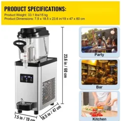 Kommersiell Slushy Maskine, 6L/1,6 Gallon, 25 kopper. Rustfrit stål Margarita Smoothie Maker til caféer, restauranter og hjemmebrug. Clearance