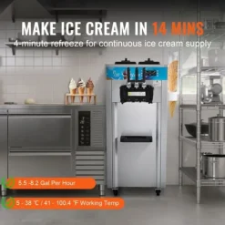 Ismaskine>Kommersiell Soft Serve Ismaskine 21-31 L/T, 3 smagsmuligheder, ideel til caféer og restauranter.