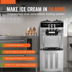Kommersiell soft serve ismaskine 34-44 L/H kapacitet, 3 smagsvarianter, LED panel. Clearance