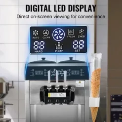 Kommersiell soft serve ismaskine 34-44 L/H kapacitet, 3 smagsvarianter, LED panel. Clearance