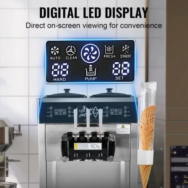Kommersiell soft serve ismaskine 34-44 L/H kapacitet, 3 smagsvarianter, LED panel. Clearance