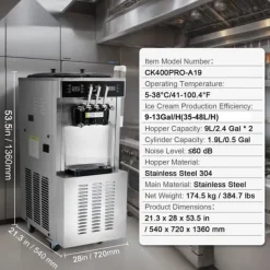 Kommersiell soft serve ismaskine 34-44 L/H kapacitet, 3 smagsvarianter, LED panel. Clearance
