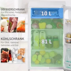 Kompakt Minikøleskab - 91L Kapacitet, Fryserum, Justerbare Hylder, Hvid, Stål/Plastik Clearance