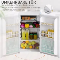 Kompakt Minikøleskab - 91L Kapacitet, Fryserum, Justerbare Hylder, Hvid, Stål/Plastik Clearance