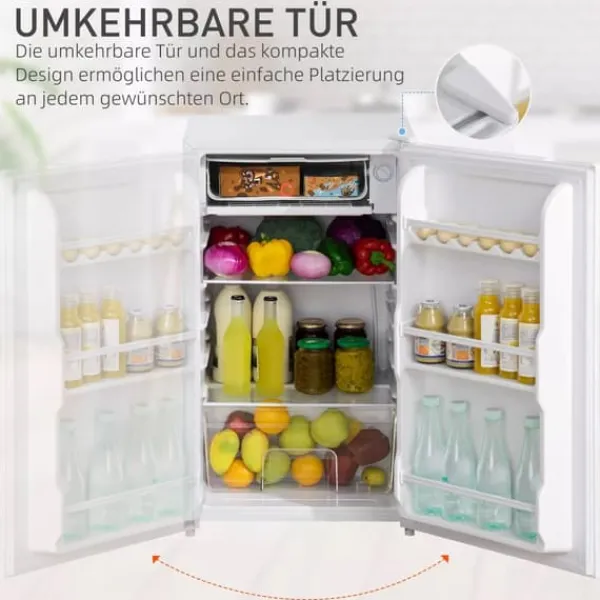 Kompakt Minikøleskab - 91L Kapacitet, Fryserum, Justerbare Hylder, Hvid, Stål/Plastik Clearance
