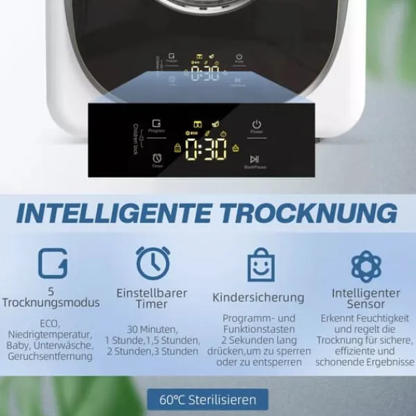 Kompakt tørretumbler 4 kg - 5 programmer, timer, touch-display - Hvid/Sort Clearance