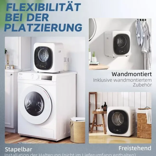 Kompakt tørretumbler 4 kg - 5 programmer, timer, touch-display - Hvid/Sort Clearance
